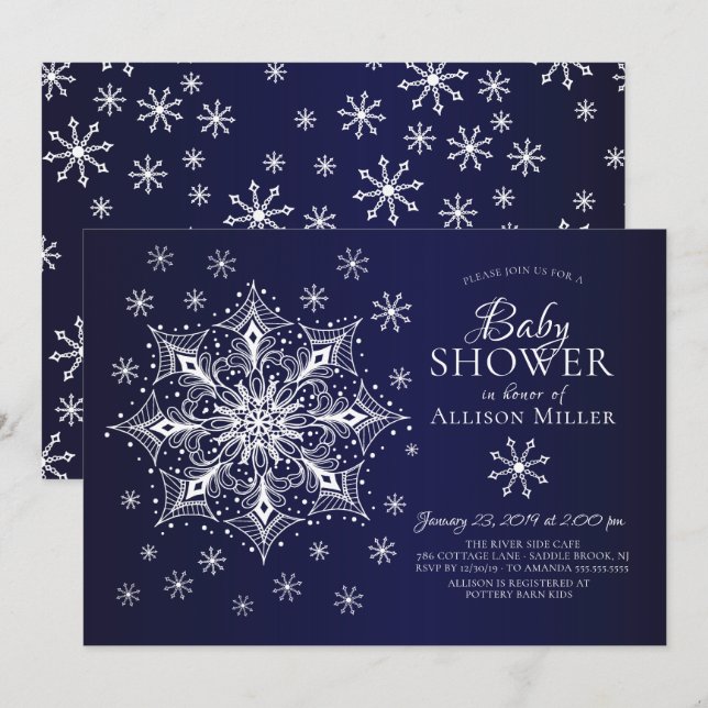 Invitation Un petit Baby shower d'hiver de flocon de neige (Devant / Derrière)