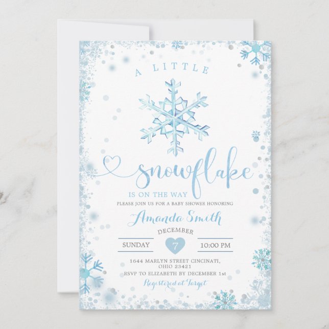 Invitation Un petit Baby shower d'hiver de flocon de neige (Devant)