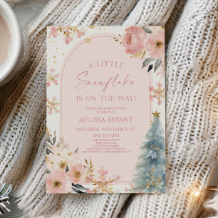 Invitation Un petit Baby shower d'hiver rose Snowflake