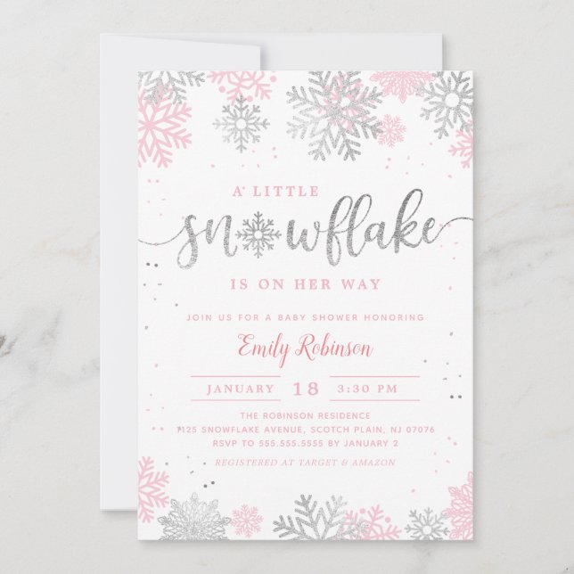 Invitation Un petit Baby shower d'hiver Silver Pink (Devant)