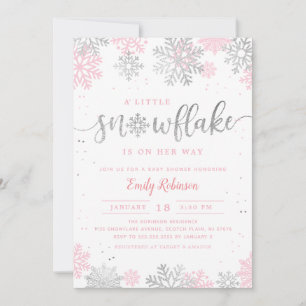 Invitation Un petit Baby shower d'hiver Silver Pink