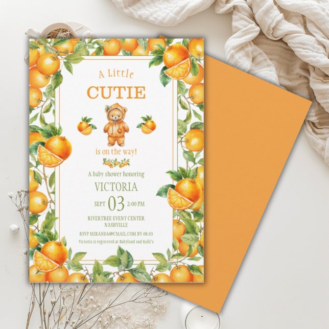 Invitation Un petit Baby shower d'ours orange Cutie (Créateur téléchargé)