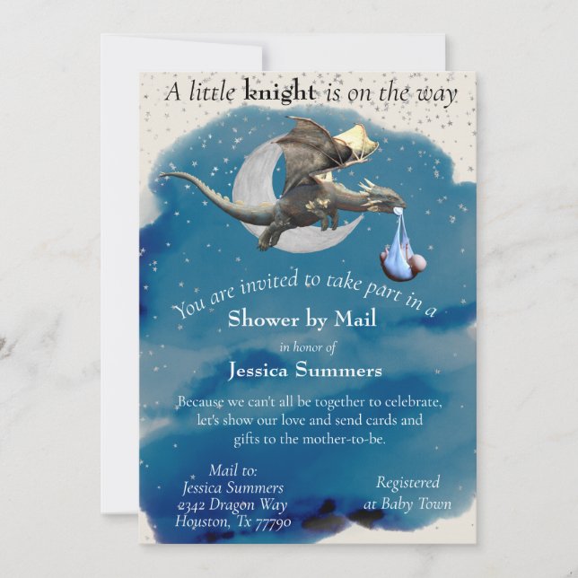 Invitation Un Petit Baby shower Dragon Chevalier Par Mail Sil (Devant)