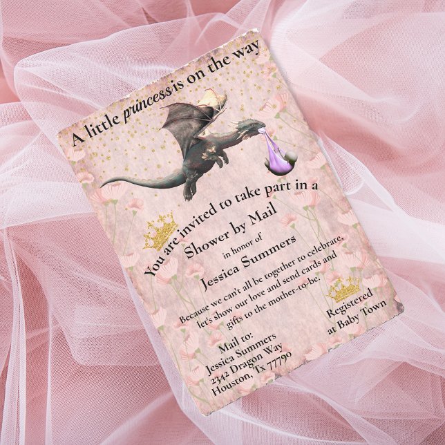 Invitation Un Petit Baby shower Dragon Princesse Par La Poste (Créateur téléchargé)
