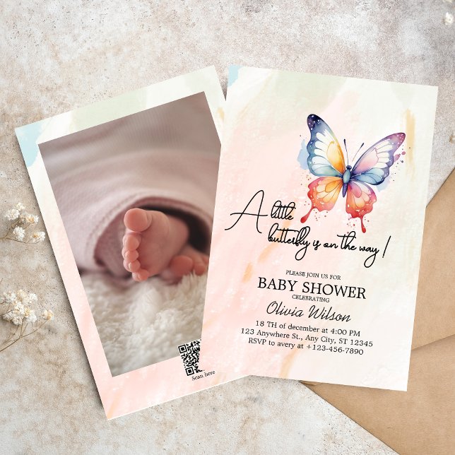 Invitation Un petit Baby shower fantaisiste pastel aux papill (Créateur téléchargé)