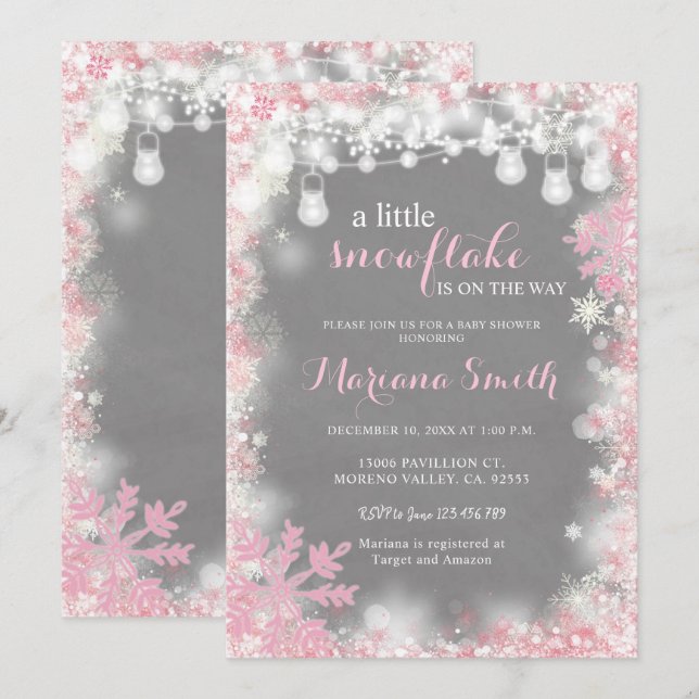 Invitation Un petit Baby shower féminin d'hiver (Devant / Derrière)