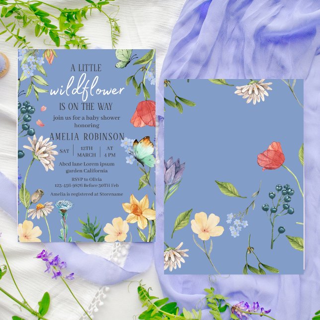 Invitation Un petit Baby shower Fleur sauvage bleu (Créateur téléchargé)