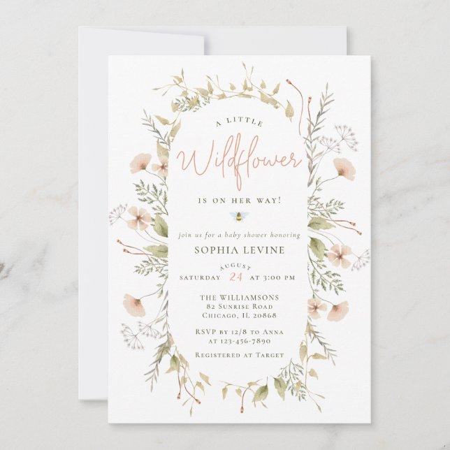 Invitation Un Petit Baby shower Fleur sauvage Boho Bee Girl (Devant)