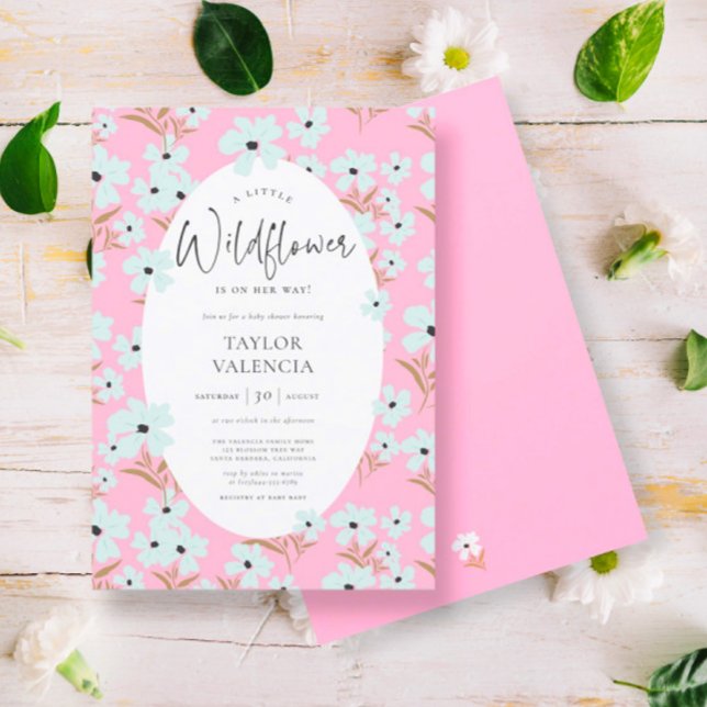 Invitation Un Petit Baby shower Fleur sauvage Boho Rose Girl (Créateur téléchargé)