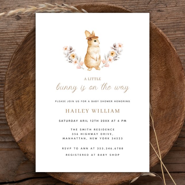 Invitation Un petit Baby shower Fleur sauvage lapin Whimsical (A Little Whimsical Bunny Wildflower Baby Shower Invitation)