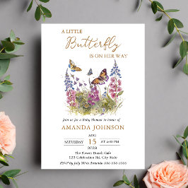 Invitation Un petit Baby shower Fleur sauvage papillon