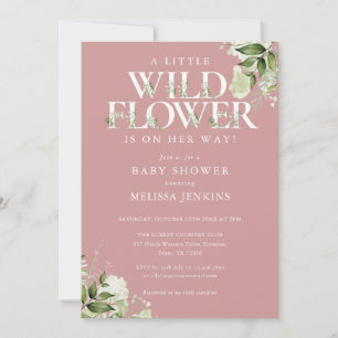 Invitation Un Petit Baby shower Fleur sauvage Rose Greenery G