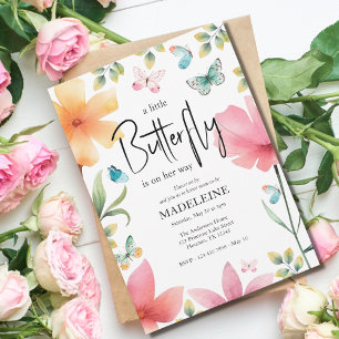 Invitation Un petit Baby shower floral à papillon