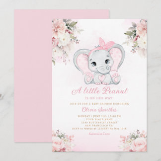 Invitation Un Petit Baby shower Floral Eléphant Fille Arachid