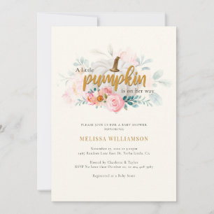 Invitation Un Petit Baby shower Floral Rose Citrouille Fille