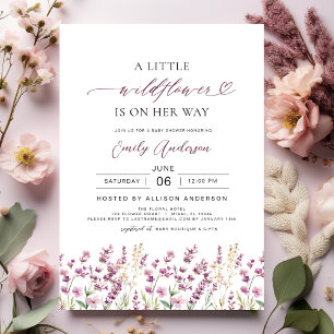 Invitation Un Petit Baby shower Lilac Violet Fleur sauvage