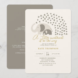 Invitation Un petit Baby shower neutre d'éléphant amoureux