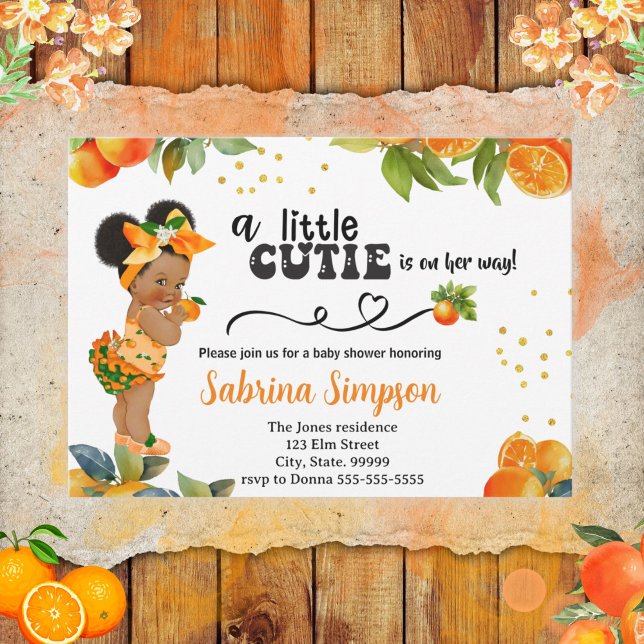 Invitation Un Petit Baby shower Orange À Thème Cutie (Créateur téléchargé)