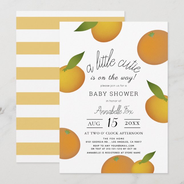 Invitation Un Petit Baby shower Orange Citrus Cutie (Devant / Derrière)
