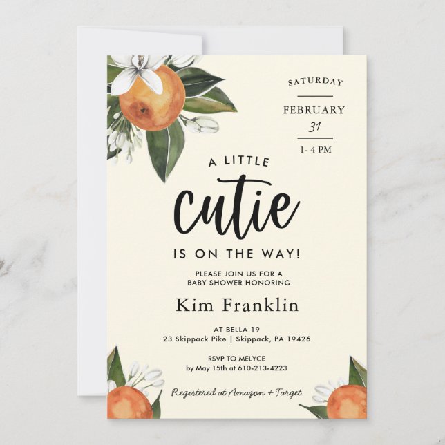 Invitation Un Petit BABY SHOWER Orange Clementine (Devant)