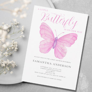 Invitation Un petit Baby shower rose papillon