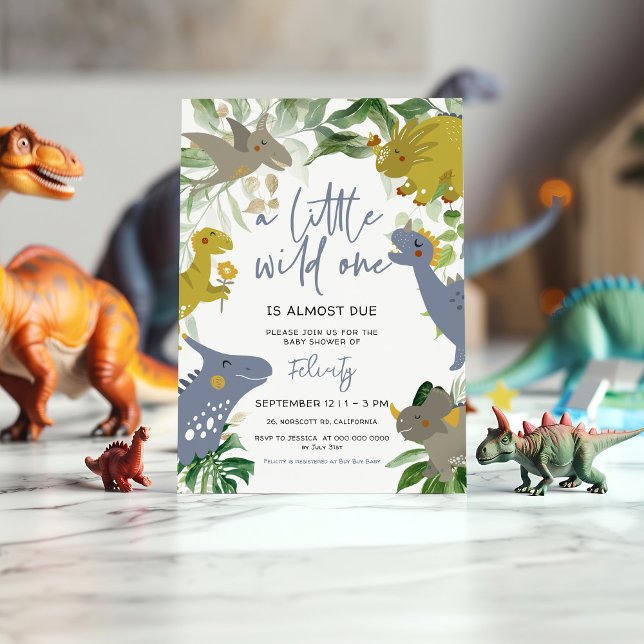Invitation Un petit Baby shower sauvage de dinosaure trex (Créateur téléchargé)