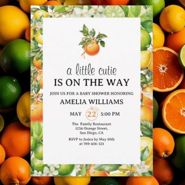 Invitation Un Petit Baby shower Vert Orange Citrus (Créateur téléchargé)