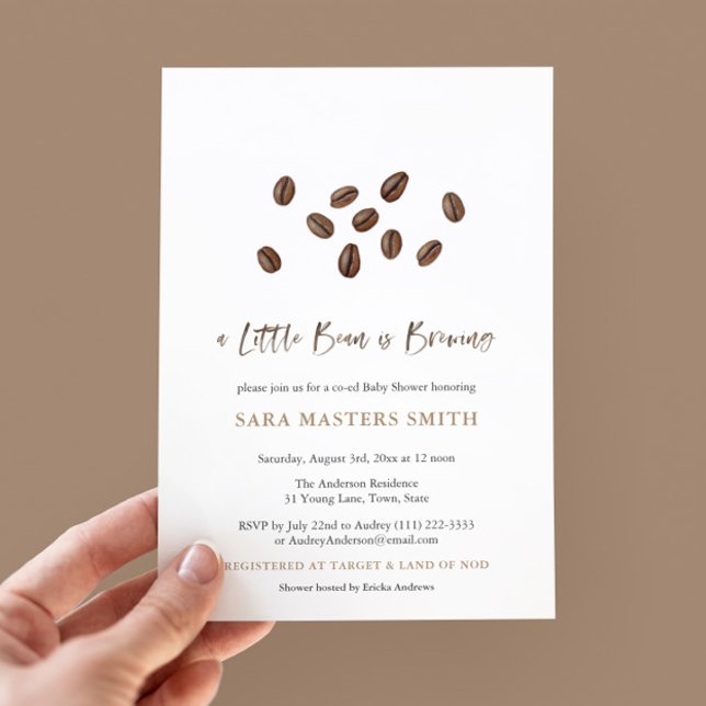 Invitation Un Petit Bean Brûle Un Baby shower De Café Moderne (Chic and simple gender neutral coffee beans theme baby shower invitation)