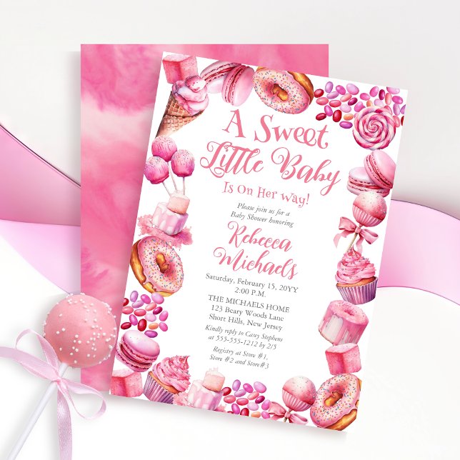 Invitation Un petit bébé doux Baby shower de fille de cadre d (A Sweet Little Baby Candy Frame Girl Baby Shower Invitation)