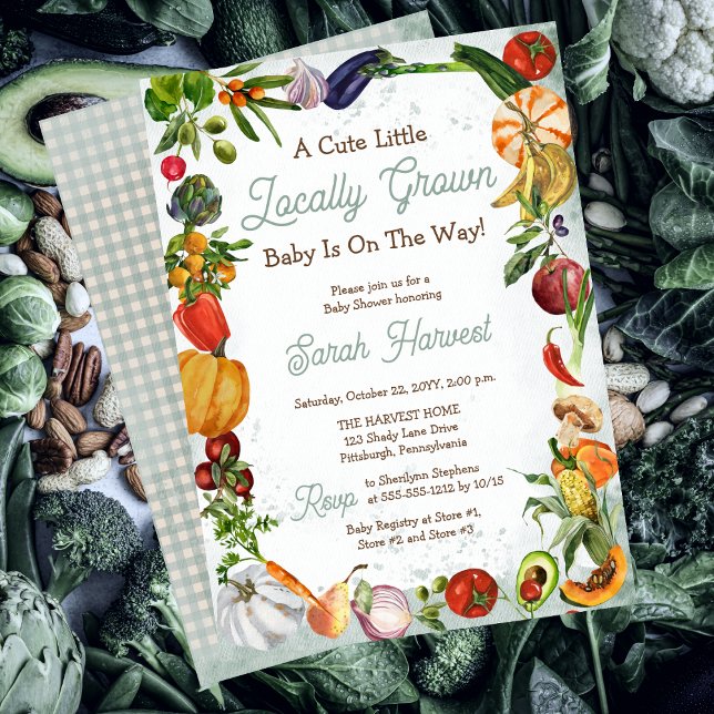 Invitation Un Petit Bébé local est sur le chemin de la douche ("A Cute Little Locally Grown Baby Is On The Way!" Boy Baby Shower Invitation)