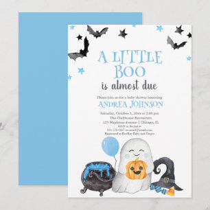 Invitation Un Petit Boo Est Presque Dû Blue Boy Baby shower