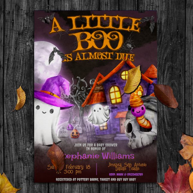 Invitation Un petit boo est presque prêt (A Little Boo is Almost Due - Halloween Baby Shower Invitation)
