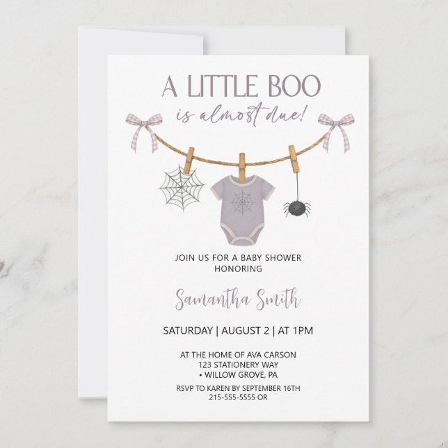 Invitation Un Petit Boo Mignonne Est Presque À Baby shower (Devant)