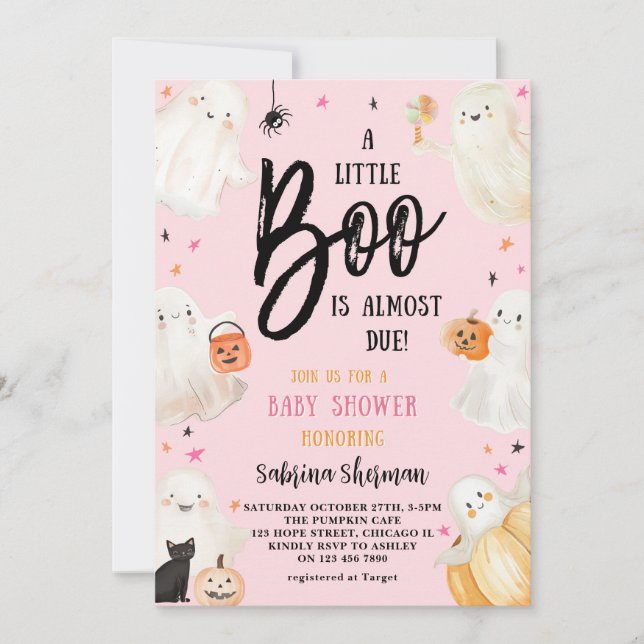 Invitation Un Petit Boo rose mignon Halloween Baby Girl Douch (Devant)