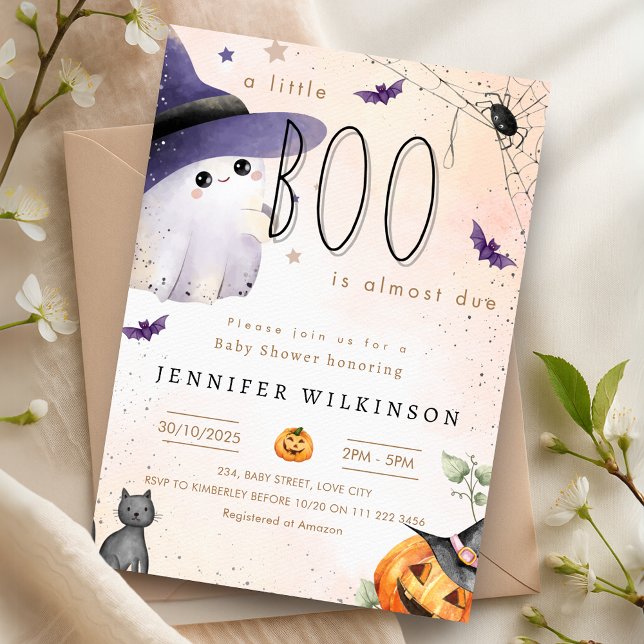 Invitation Un Petit Booko Doit Halloween Ghost Baby shower (A Little Boo Is Due Halloween Ghost Baby Shower Invitation)