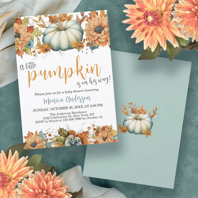Invitation Un Petit Citrouille Automne Automne Automne Baby s (A Little Pumpkin Autumn Fall Floral Baby Shower Invitation)
