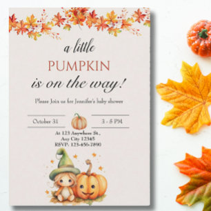 Invitation Un Petit Citrouille Automne Baby shower Floral Aut