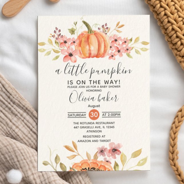 Invitation Un Petit Citrouille Automne Baby shower Floral Aut (Créateur téléchargé)