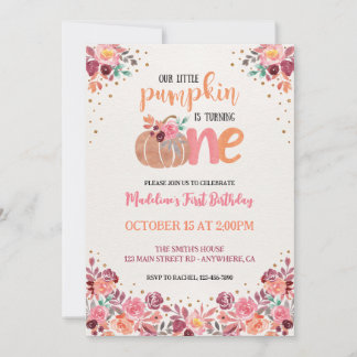 Invitation Un petit Citrouille Boho Floral 1er Anniversaire I