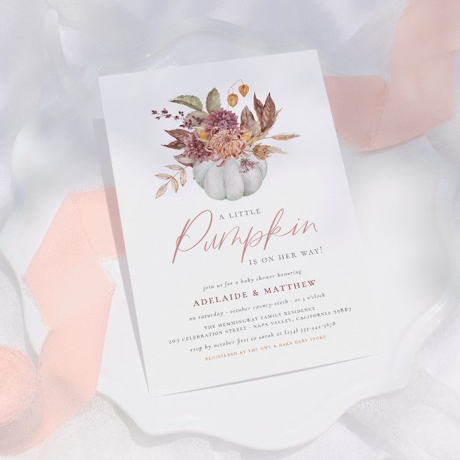 Invitation Un Petit Citrouille Boho Floral Automne Baby Girl  (Créateur téléchargé)