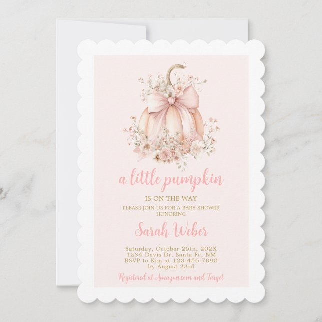 Invitation Un petit citrouille en vichy automne baby shower f (Devant)