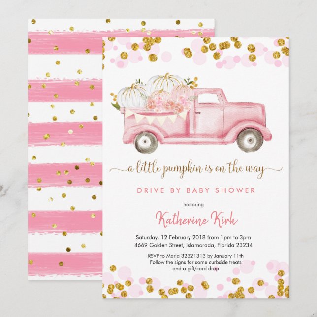 Invitation Un petit citrouille en voiture par baby shower (Devant / Derrière)
