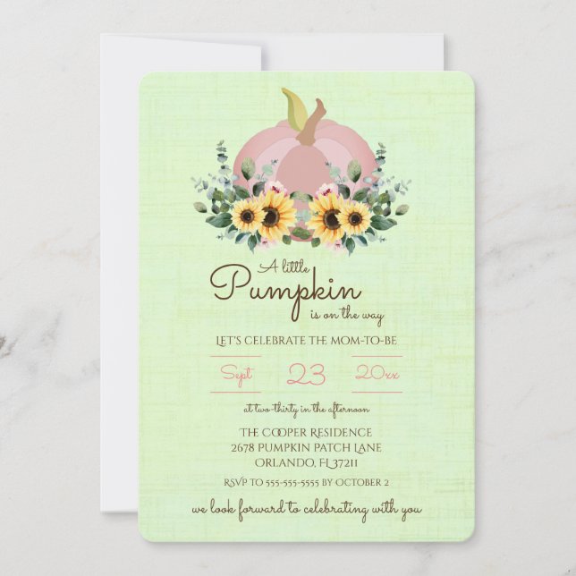 Invitation Un petit Citrouille est en route Baby shower Invit (Devant)