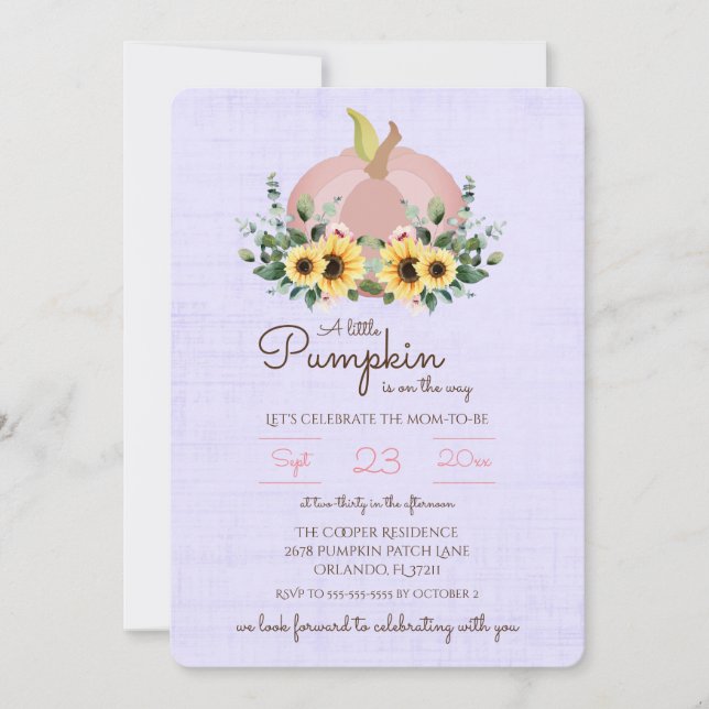 Invitation Un petit Citrouille est en route Baby shower Invit (Devant)
