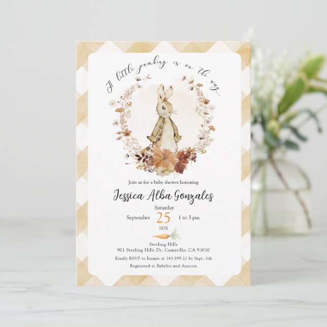 Invitation Un petit citrouille est en route baby shower Invit (Debout devant)