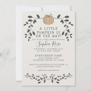 Invitation Un petit citrouille est en route baby shower neutr