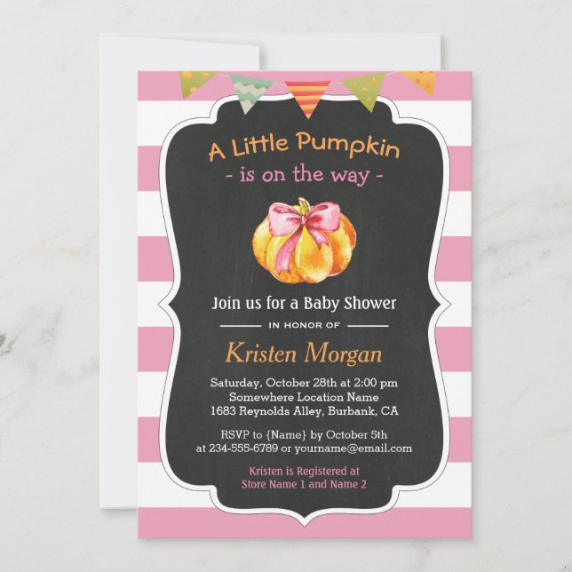 Invitation Un petit Citrouille est sur le Baby shower Way Gir (Devant)