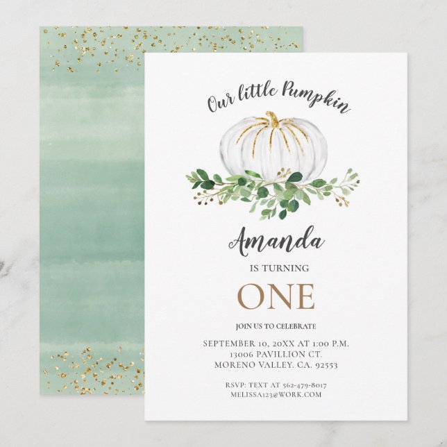 Invitation Un petit Citrouille fête son anniversaire (Devant / Derrière)