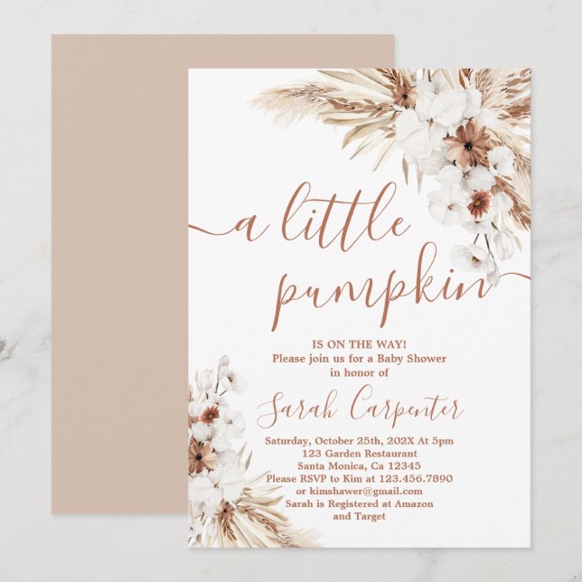 Invitation Un petit citrouille floral séché Baby Show Invitat (Devant / Derrière)