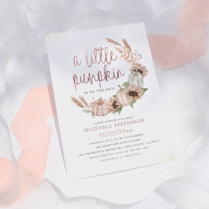 Invitation Un Petit Citrouille Rustique Rose Baby shower Or